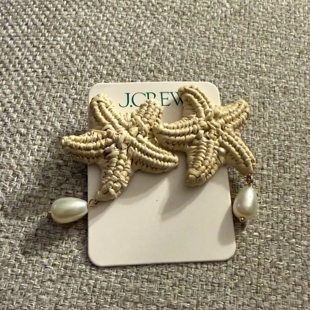J. Crew Cream Raffia starfish statement earrings